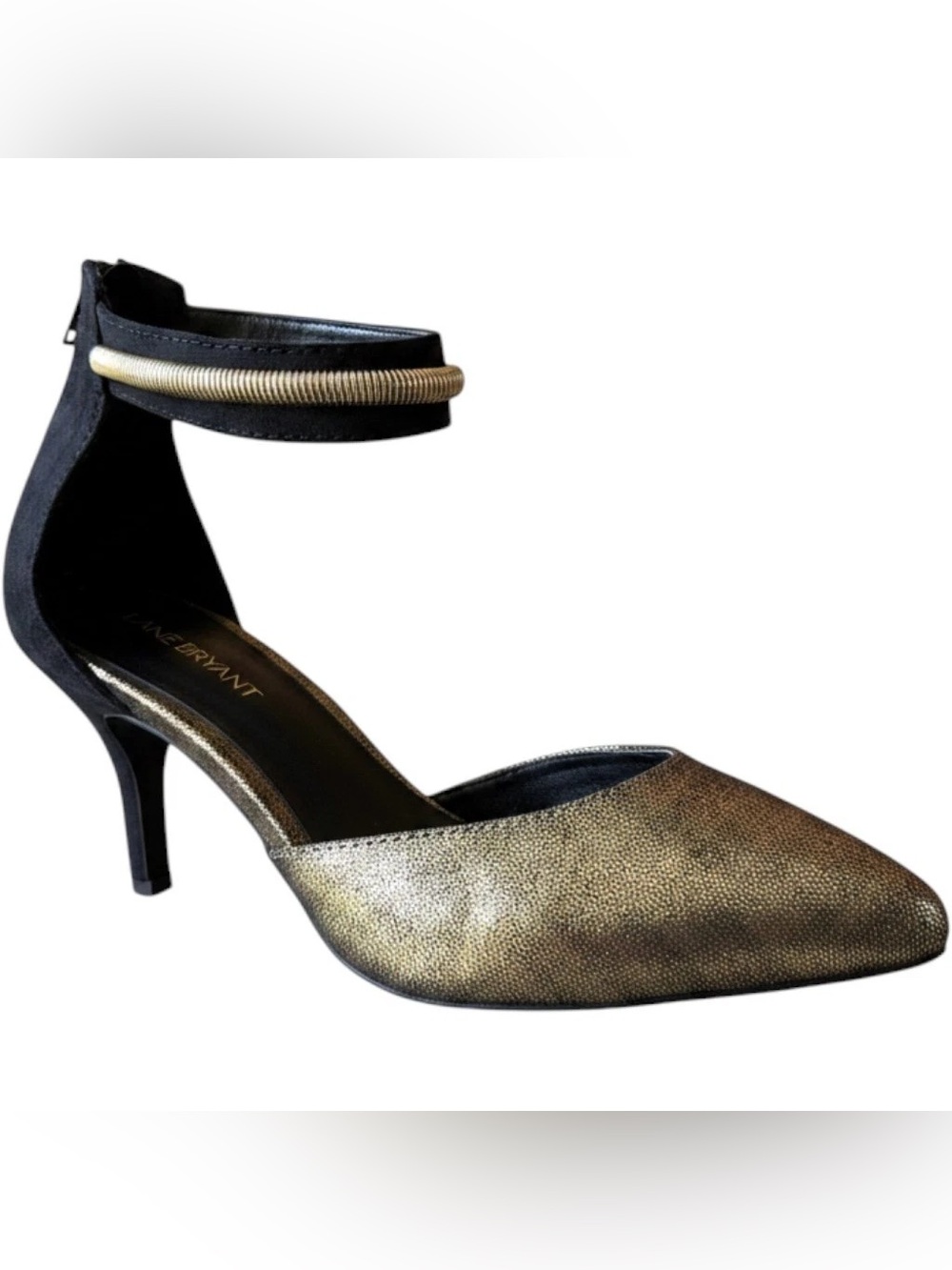 Lane Bryant Metallic Gold Ankle-Strap Pointed Heels